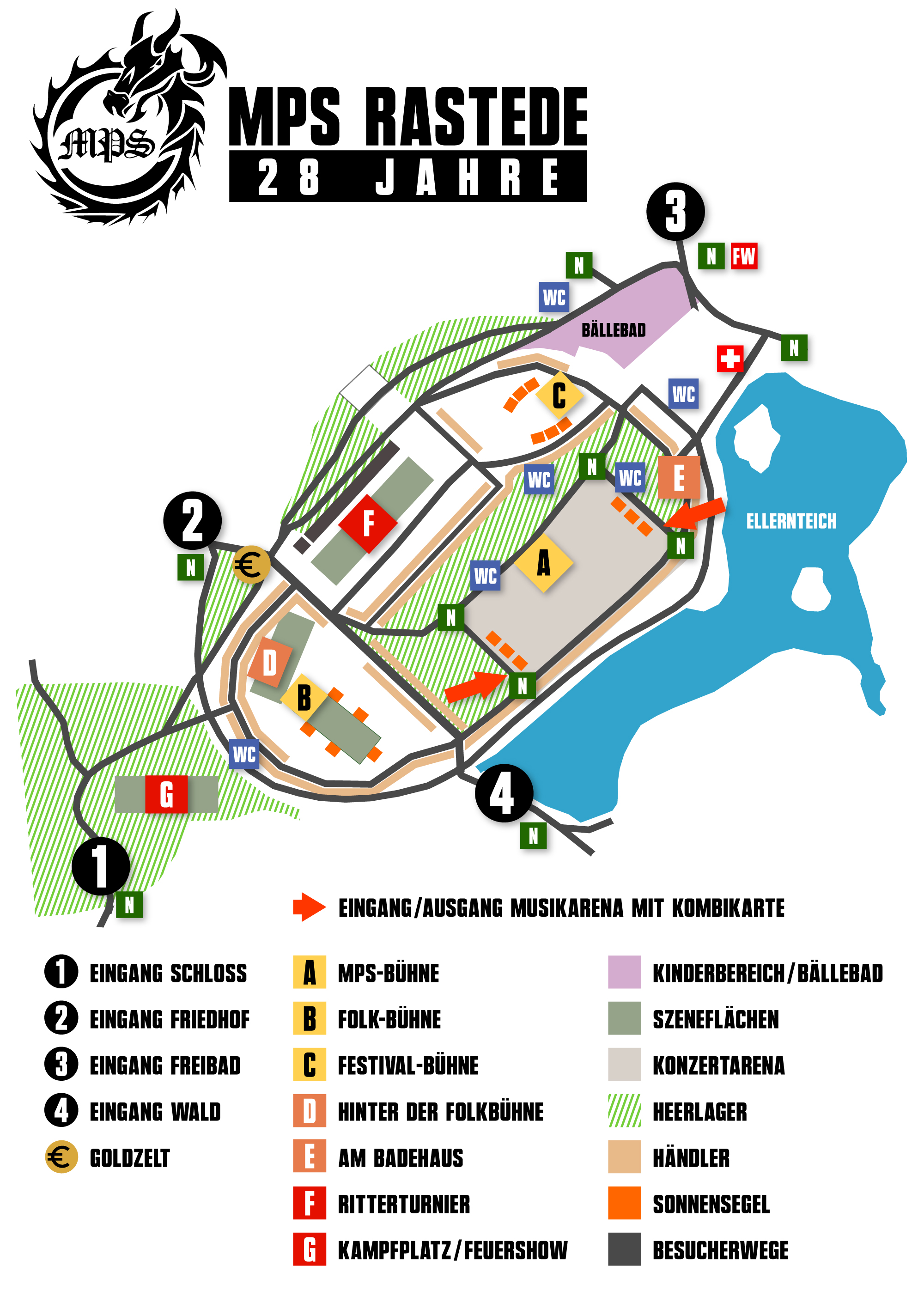 Geländeplan Schlosspark Rastede – offizieller Festivalplan mit Bühnen, Markt, Camping und Eingang